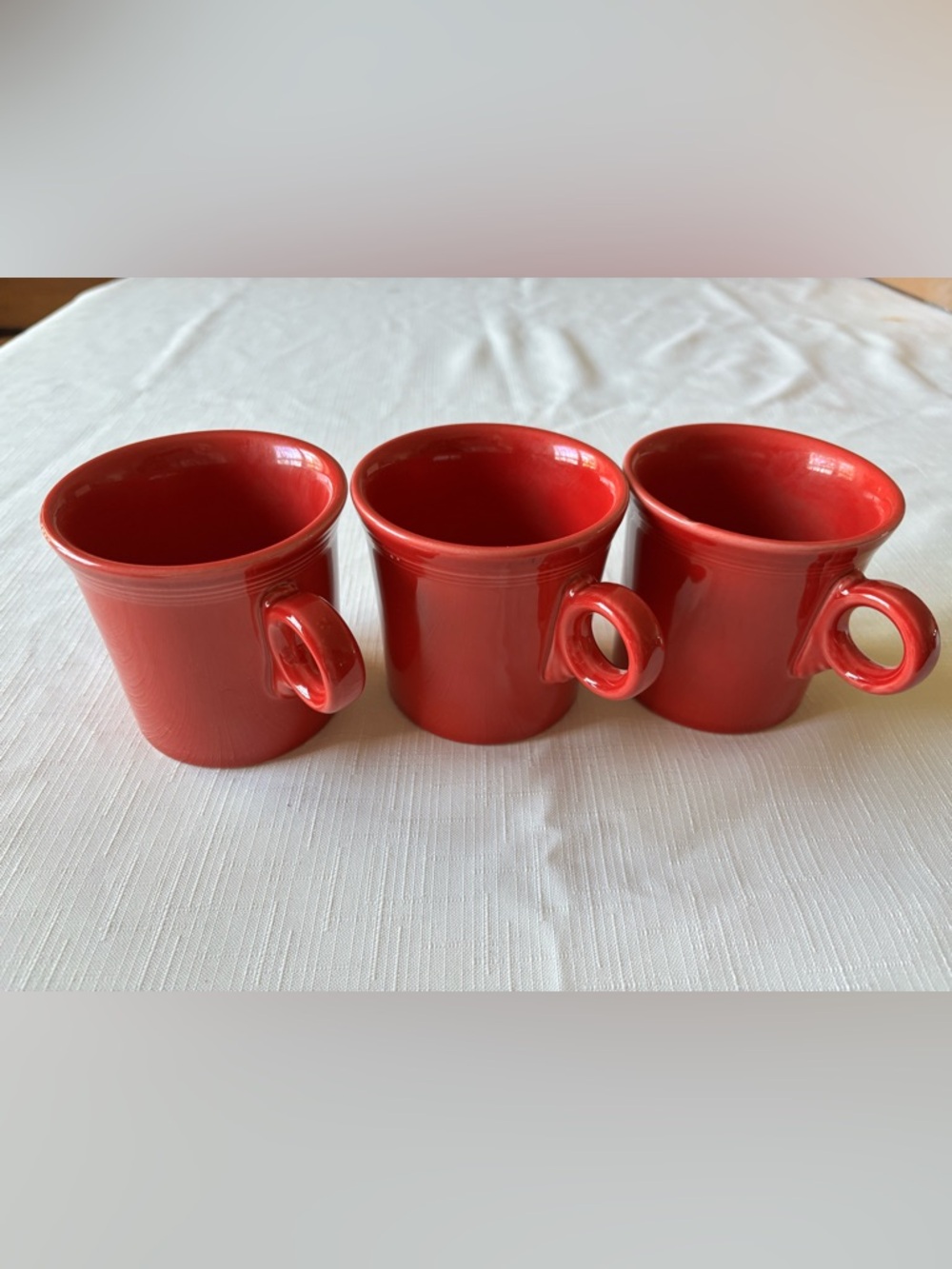 Set of 3 Fiestaware “Scarlet” Red Stoneware Mugs - minor manufacturer defects
